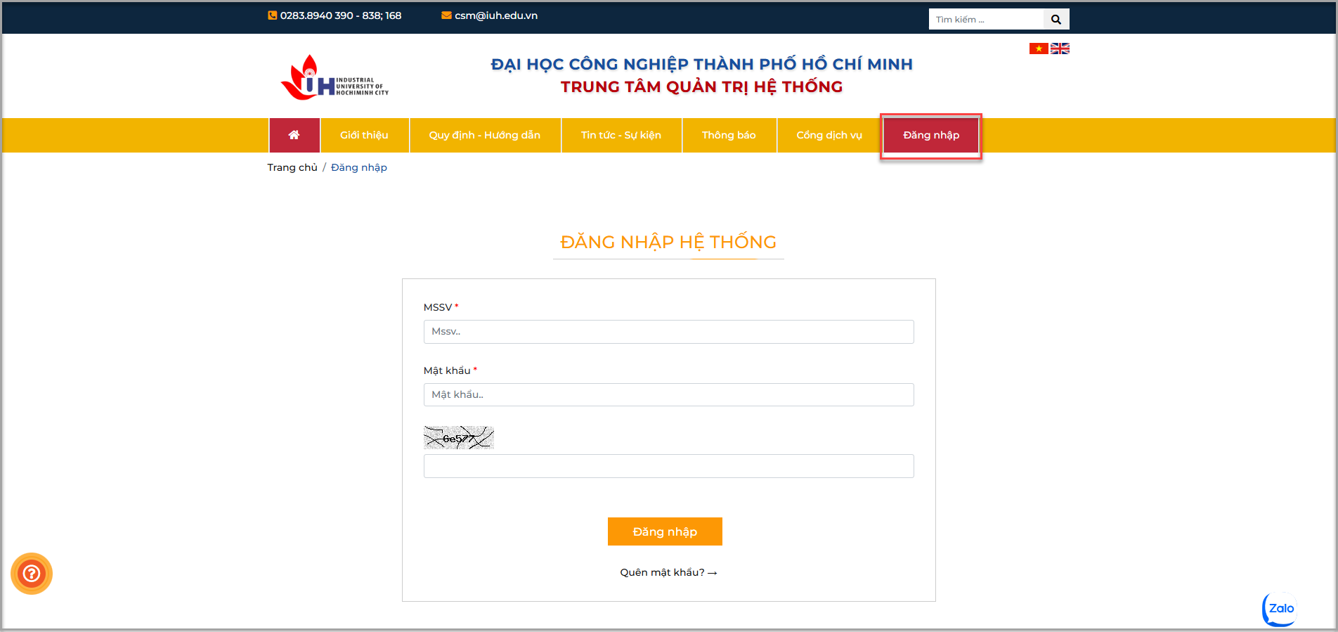 Giao diện Cổng thông tin Sinh viên